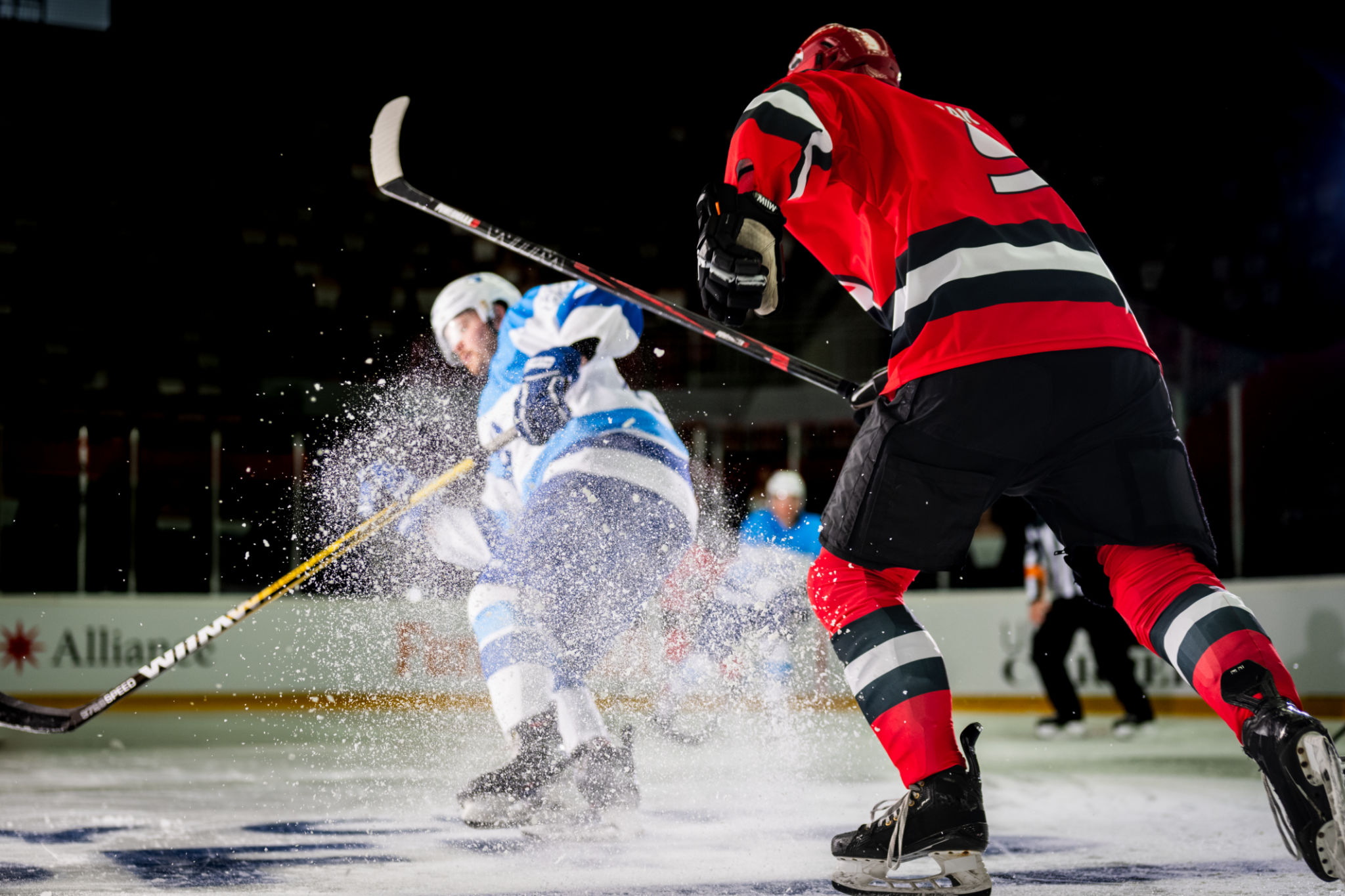 Intense ice hockey match close-up